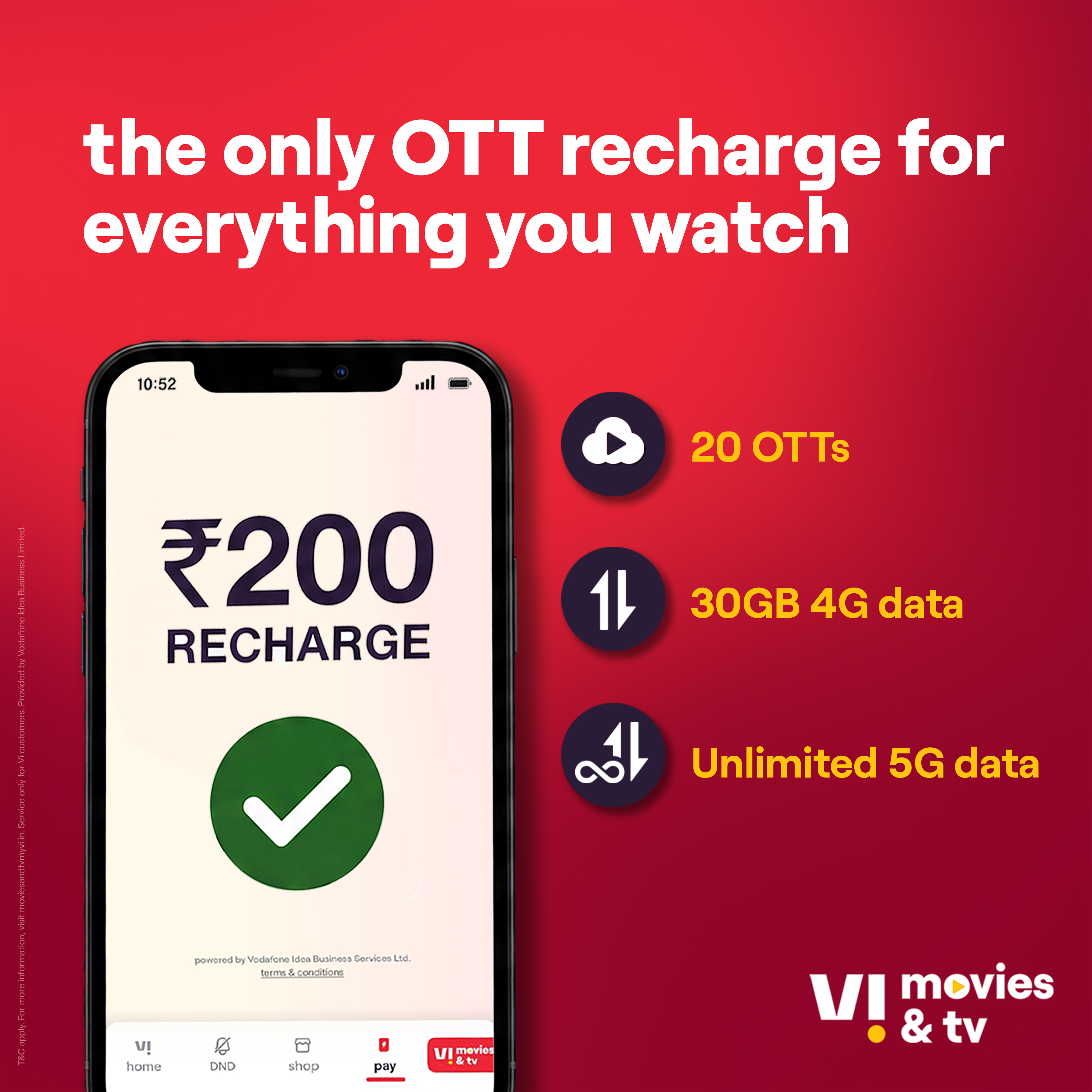 Vi Movies & TV introduces Rs. 200 value pack with access to 20 OTT platforms, 200 Plus Live TV and 30GB data