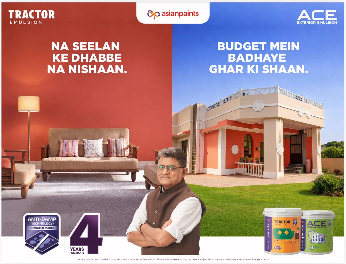 Asian Paints introduces Anti-Damp Technology in Ace & Tractor Emulsions to combat water-mark issues
