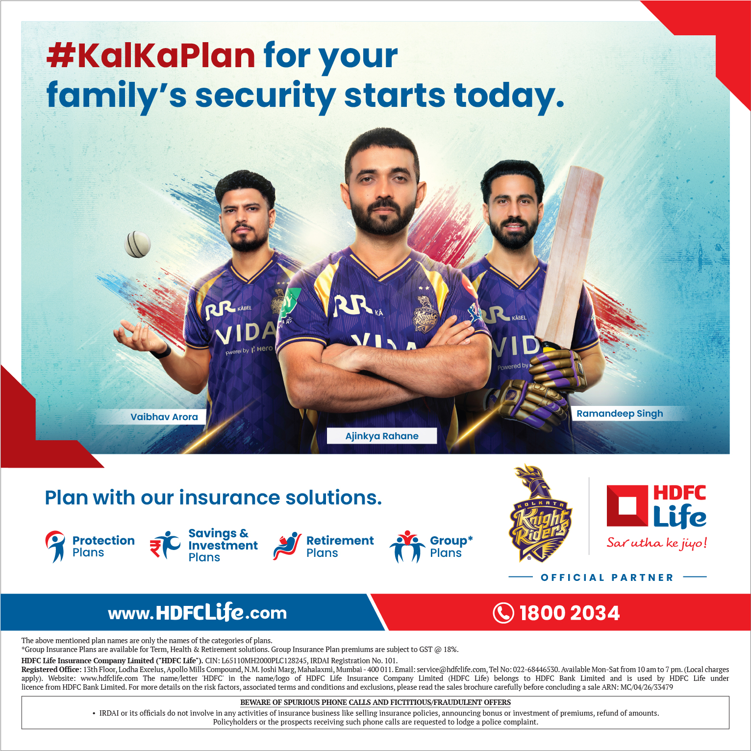 HDFC Life collaborates with the Kolkata Knight Riders to spread the message of financial preparedness