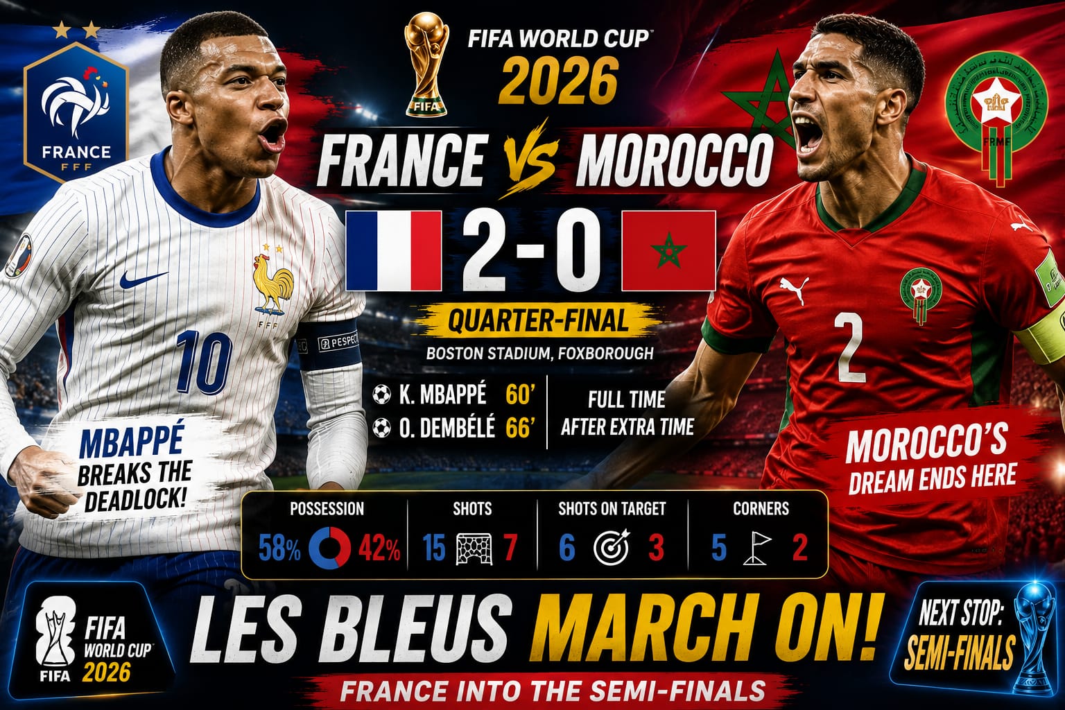 France 2–0 Morocco: Mbappé and Dembélé Fire Les Bleus into the FIFA World Cup 2026 Semi-finals :Dr. (HC) Prachetan Potadar