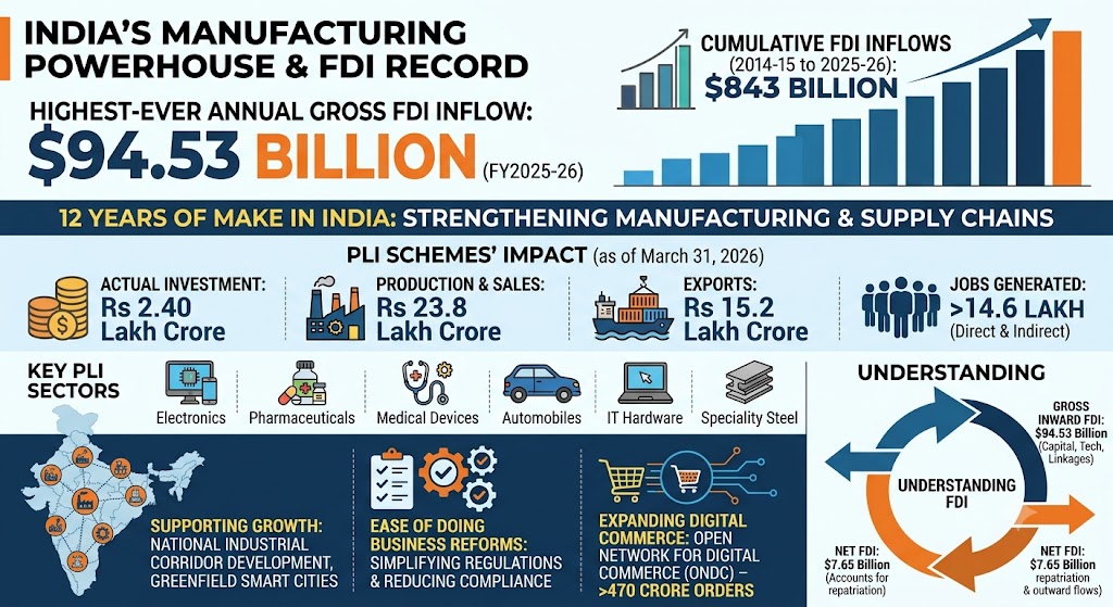 India&rsquo;s FDI Hits Record Dollar 94.53 Billion as Investment and Manufacturing Momentum Builds