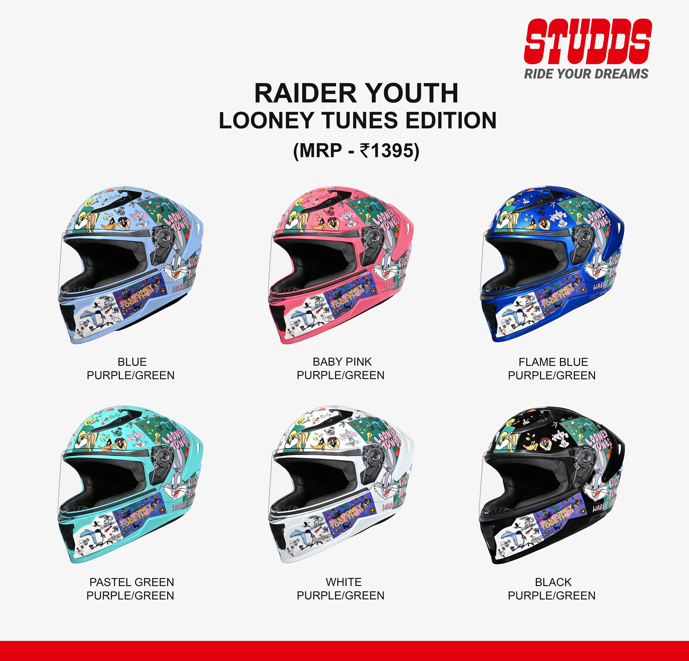 STUDDS Launches Raider Youth Looney Tunes Edition, Bringing Iconic Characters to Its Full-Face Youth Helmet Range