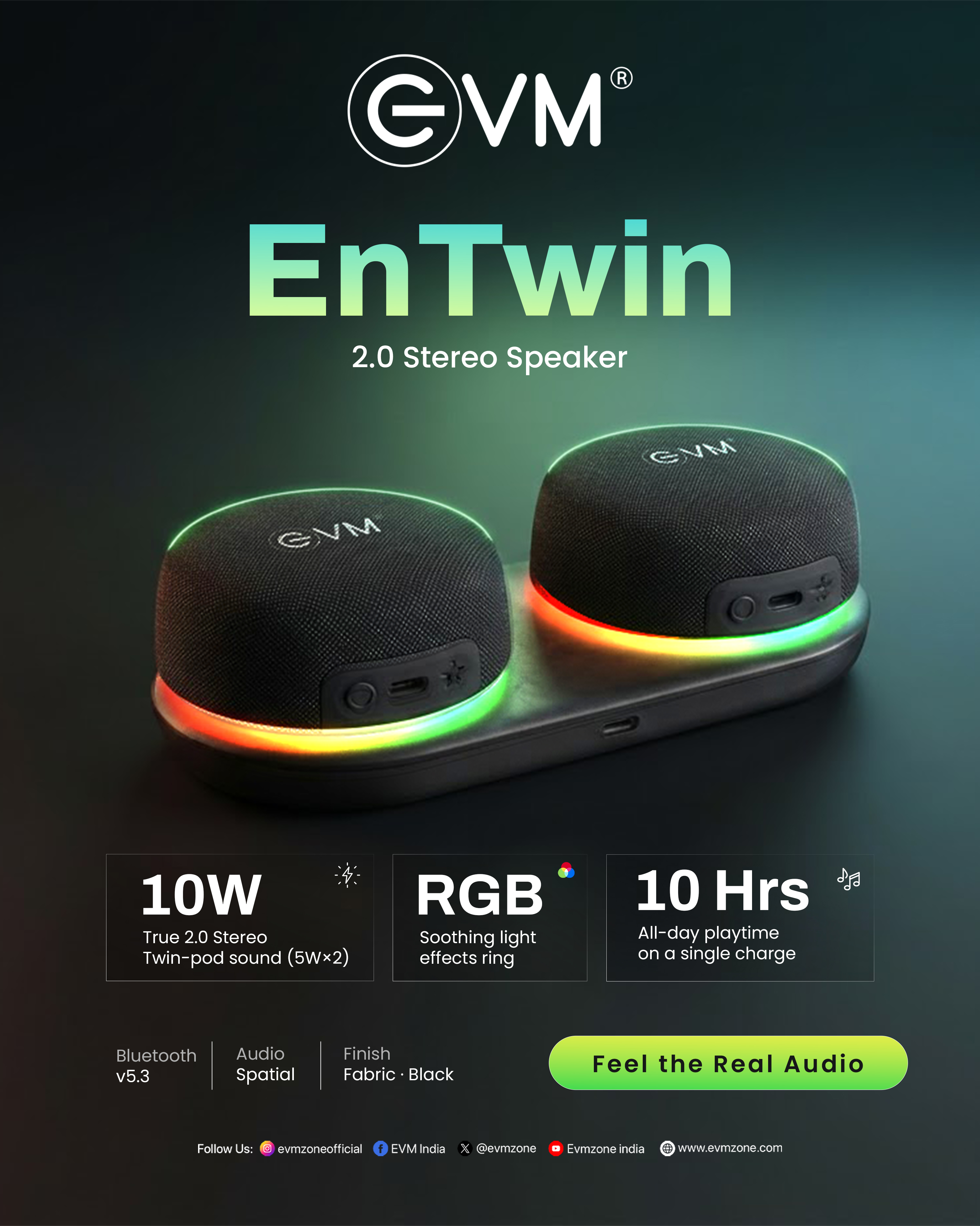 EVM Launches EnTwins, a Premium Detachable Twin-Speaker 2.0 Stereo System with 10W RMS Stereo Sound