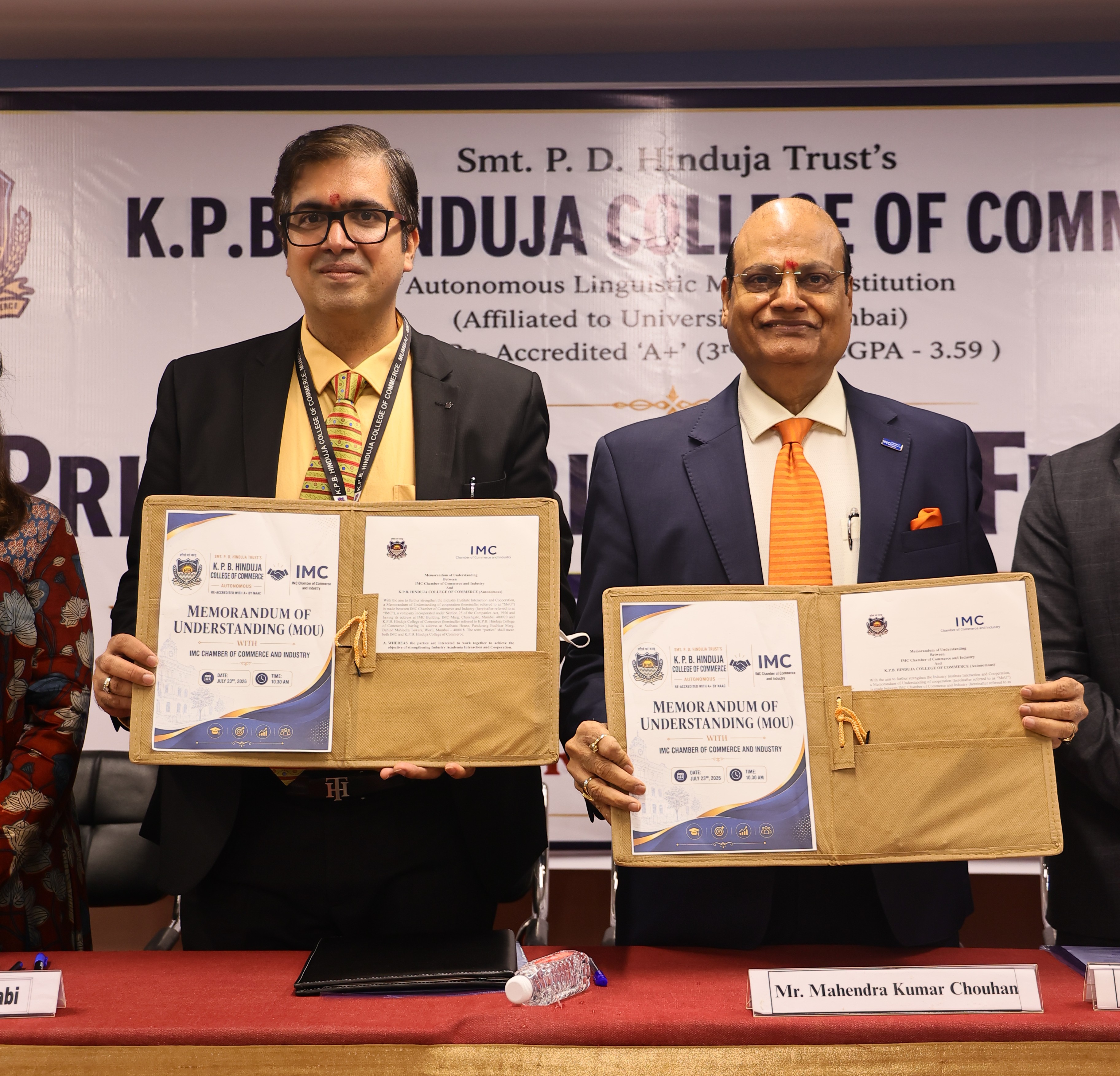 K.P.B. Hinduja College (Autonomous) Signs MoU with IMC Chamber of Commerce and Industry to Strengthen Industry-Academia Collaboration