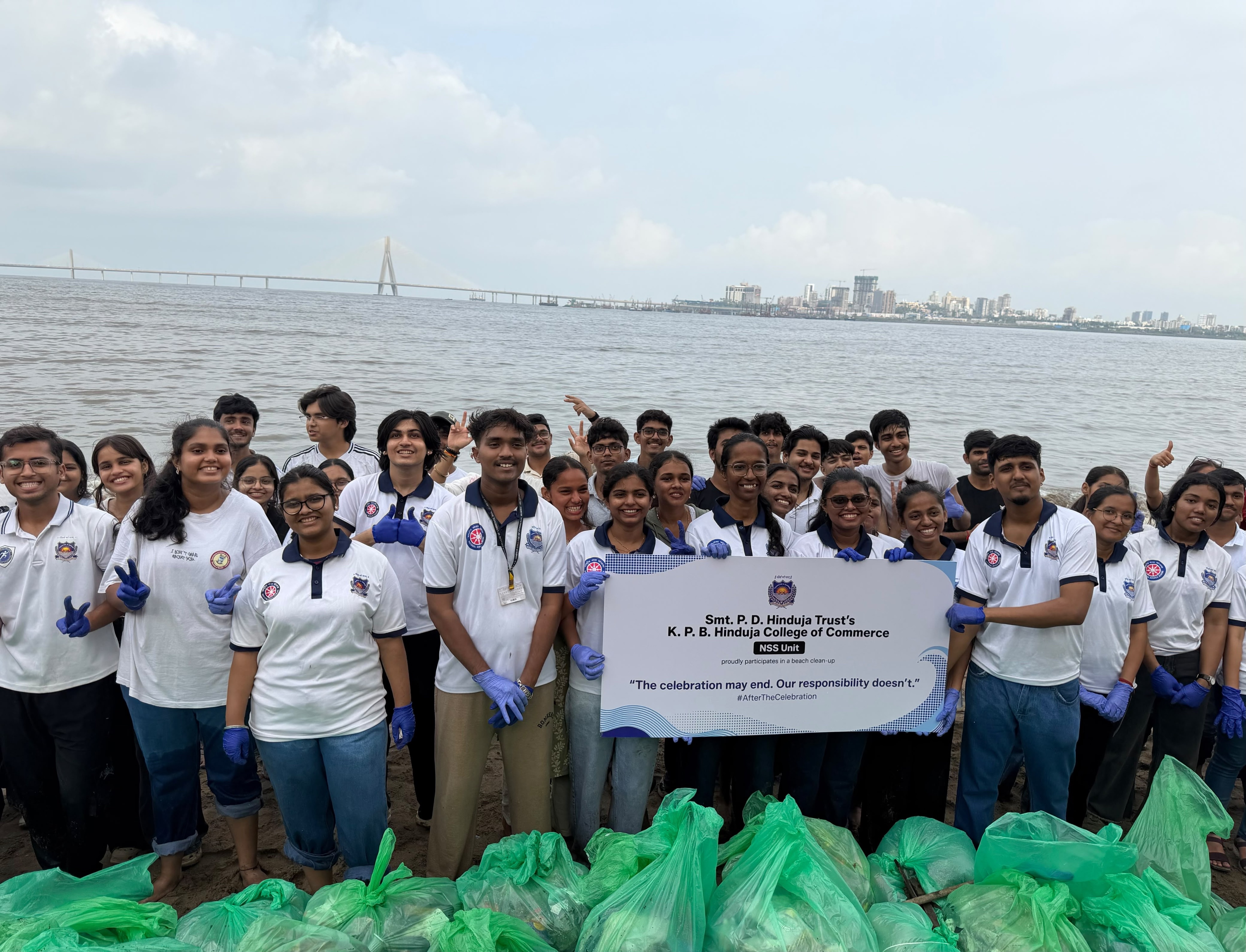 K.P.B. Hinduja College Students Organise a Clean-up drive at Dadar Chowpatty Beach AftertheCelebration