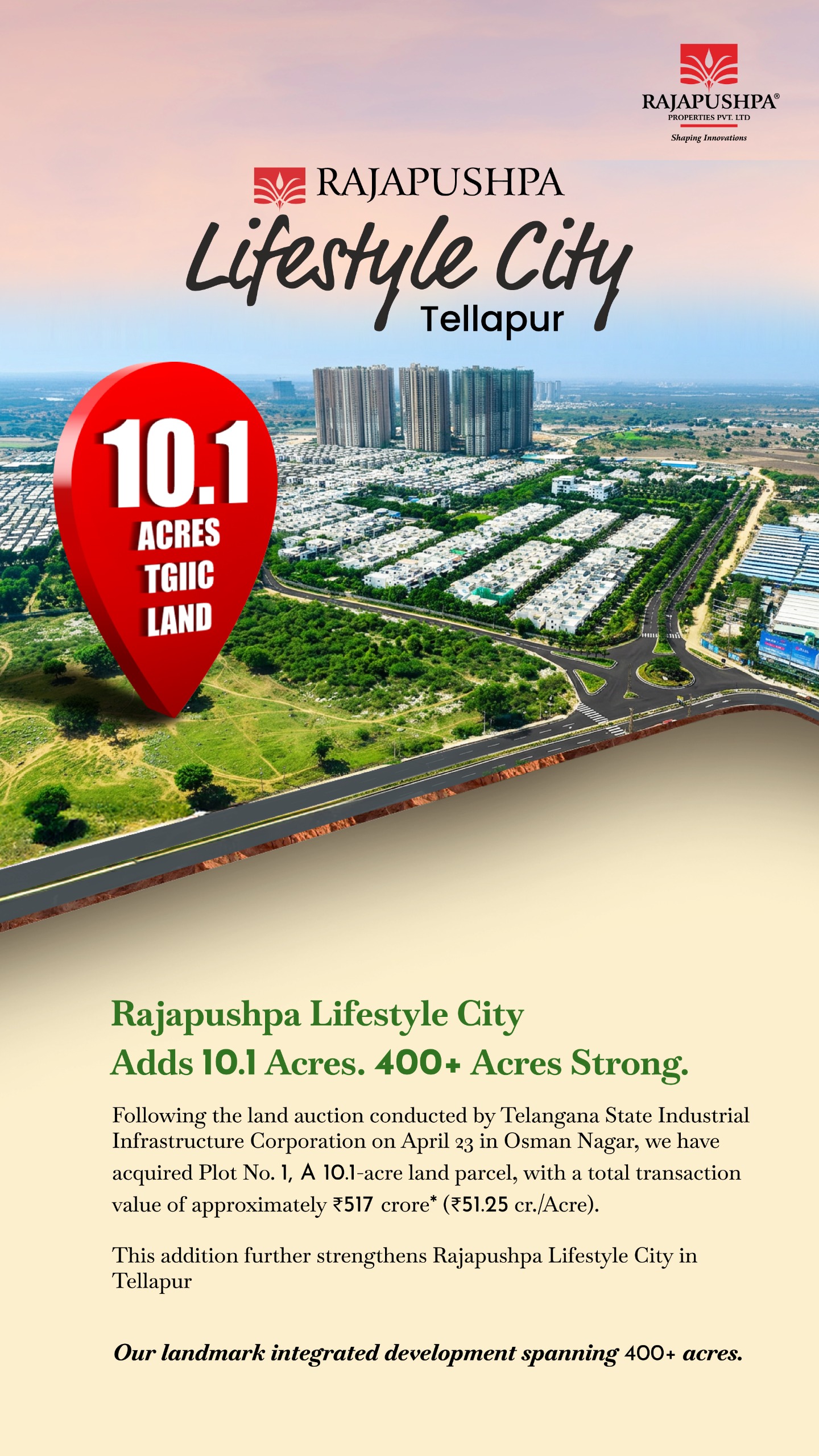 Rajapushpa Secures 10.09 Acres at TGIIC Auction in Osman Nagar