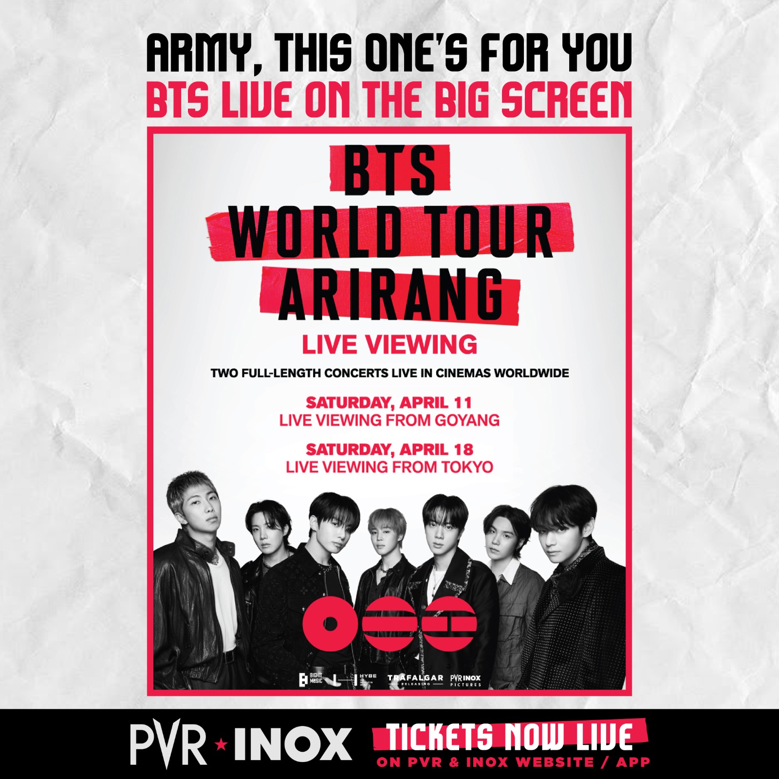 PVR INOX Brings Specially for BTS Army: Exclusive Live Viewing & Re-Broadcast of BTS World Tour ‘Arirang’