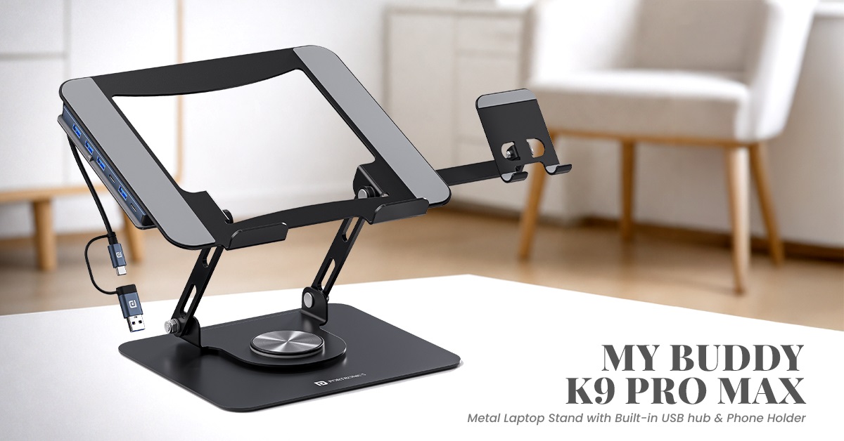 Portronics launches My Buddy K9 Pro Max: Ergonomic laptop stand with 6-in-1 USB hub and mobile holder