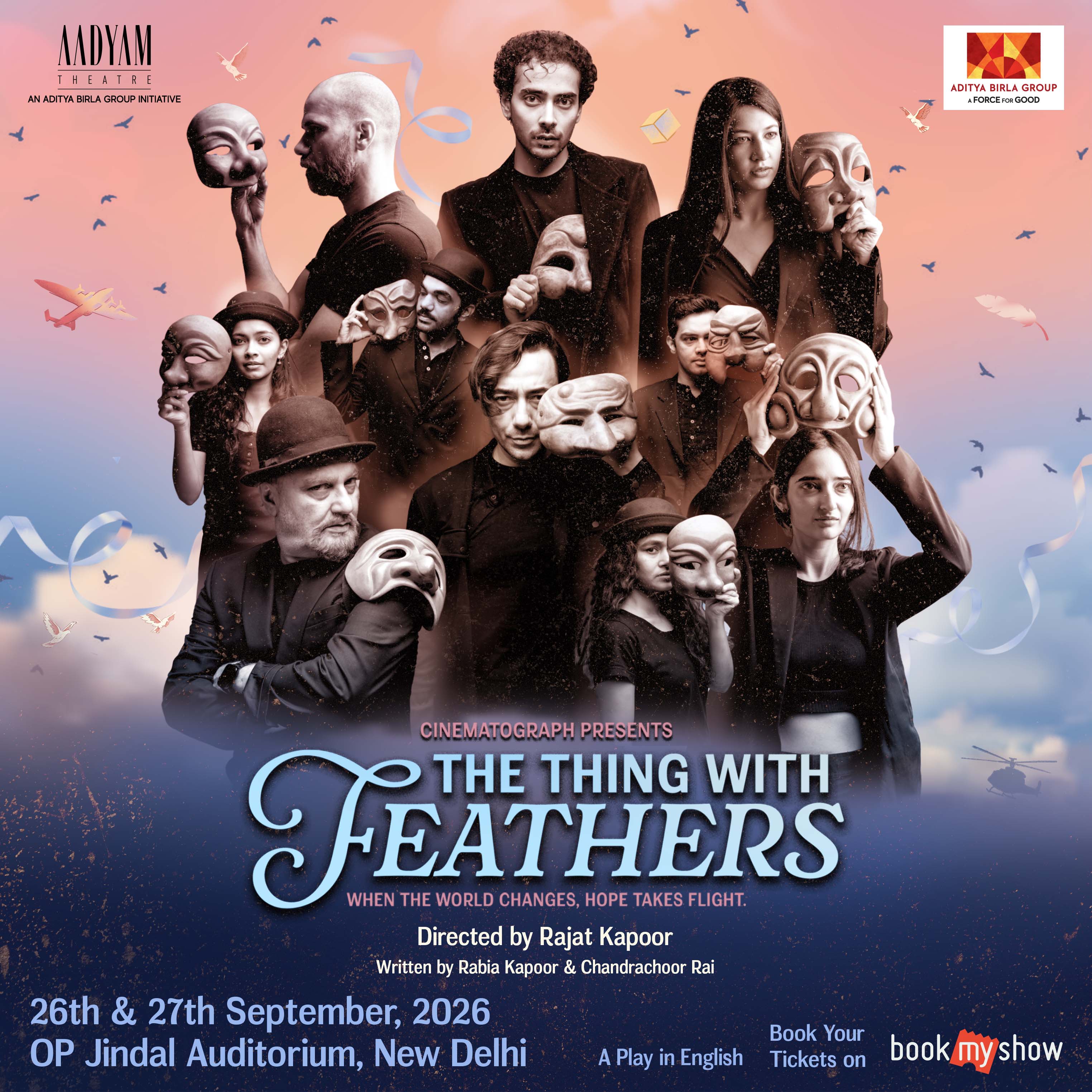 Aadyam Theatre's 8th season continues with Rajat Kapoor's The Thing with Feathers: A story of love and loss of ordinary people living through extraordinary times!