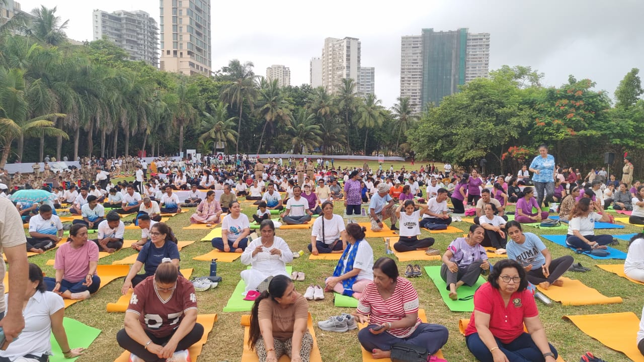12th International Day of Yoga Celebrated in Mumbai: Thousands Practiced for A Healthy Mind, Body and Healthy Planet.
