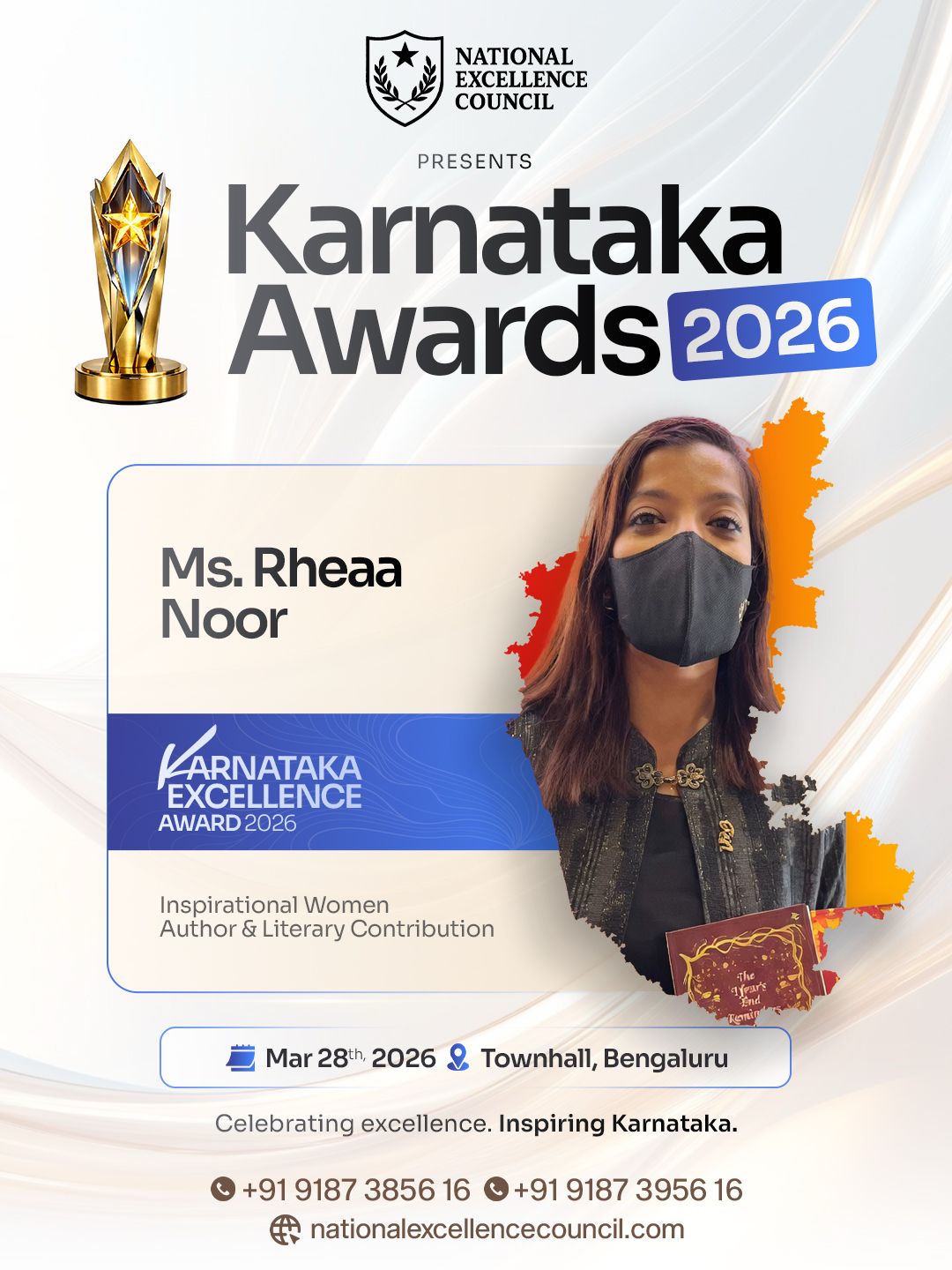 Rheaa Noor Honoured with Karnataka Excellence Award 2026 for Outstanding Literary Contribution