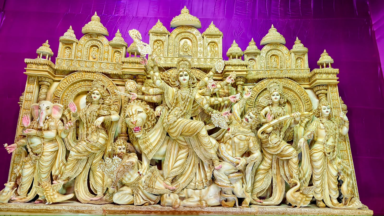for the inauguration ceremony of the 58th Durga Puja of Youth Association of Mohammad Ali Park, themed ‘Ancient Ram Mandir’.