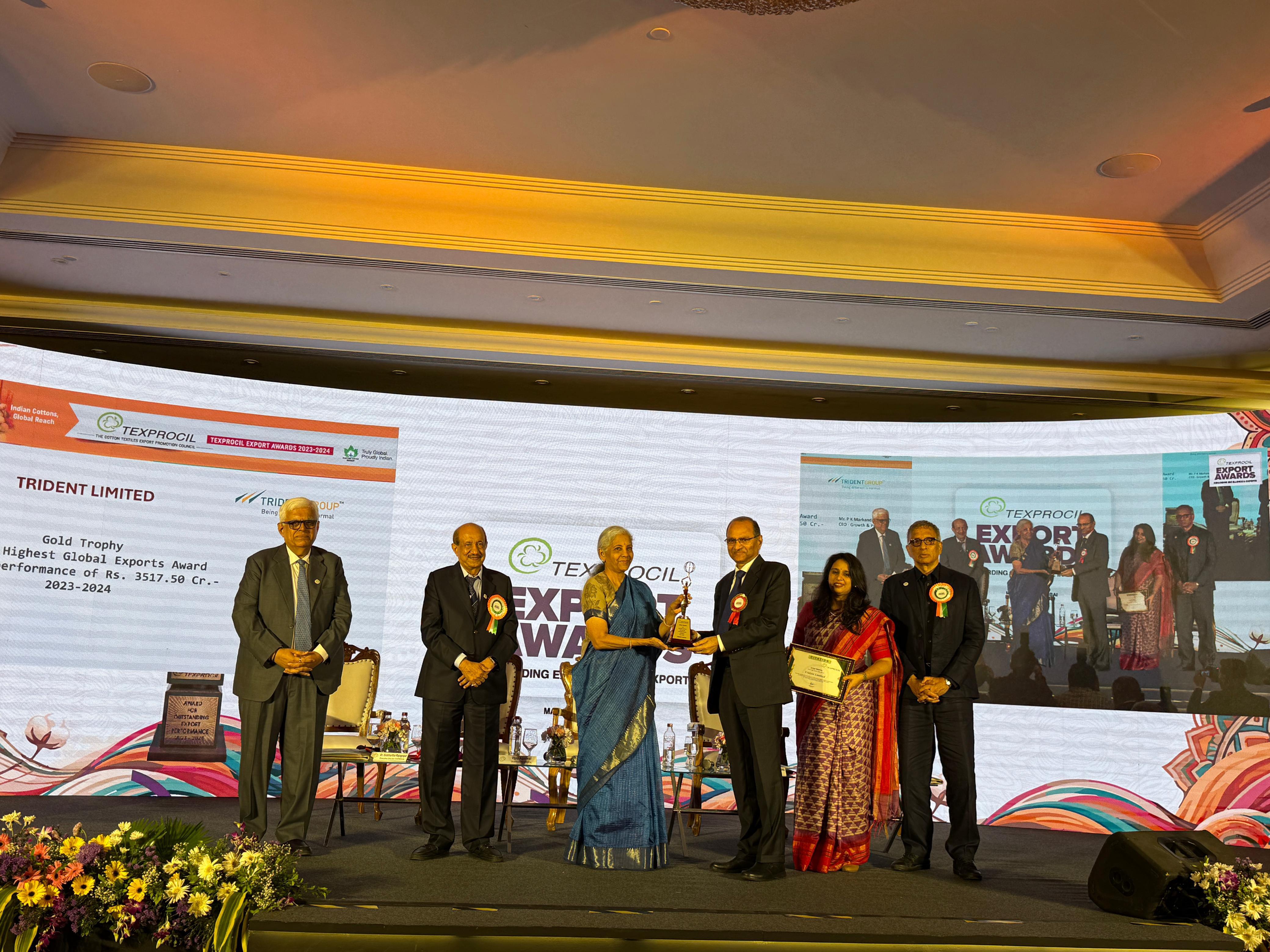 Trident Limited bags Gold Trophy at TEXPROCIL export awards