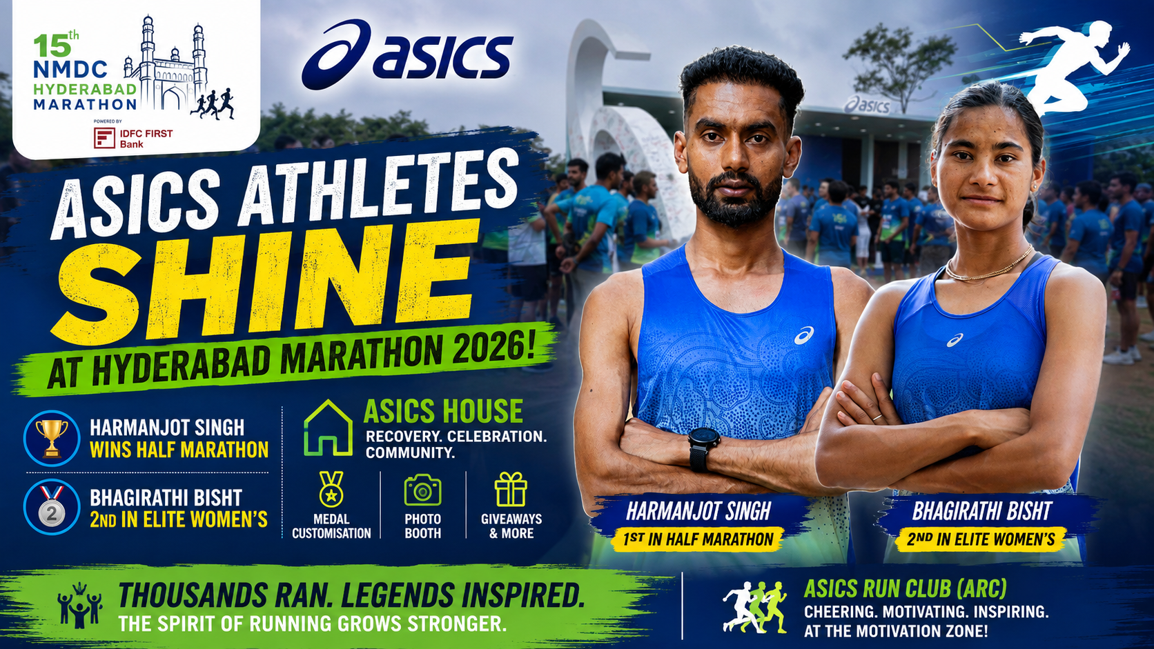 ASICS Athletes Harmanjot Singh and Bhagirathi Bisht Deliver a Strong Finish at the 15th NMDC Hyderabad Marathon 2026