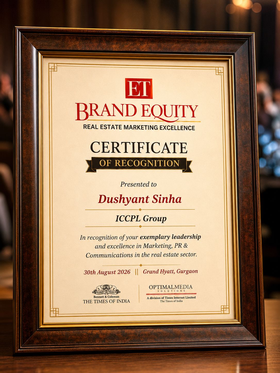Dushyant Sinha Recognised for Excellence in Marketing, PR & Communications at ET Brand Equity Real Estate Marketing Excellence