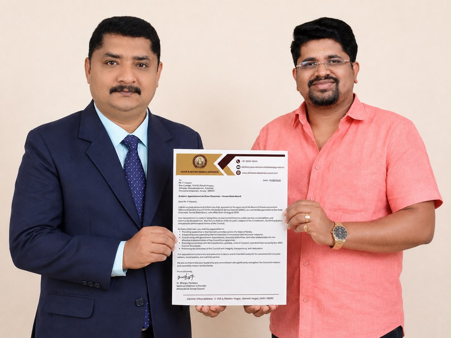 Akhila Sevak Samaj Council Appoints Mr. P. Hassim as State Chairman for Kerala