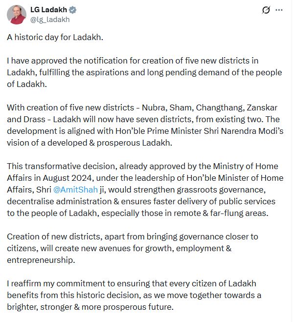 Ladakh Gets Five New Districts in Landmark Move to Boost Governance and Himalayan Development