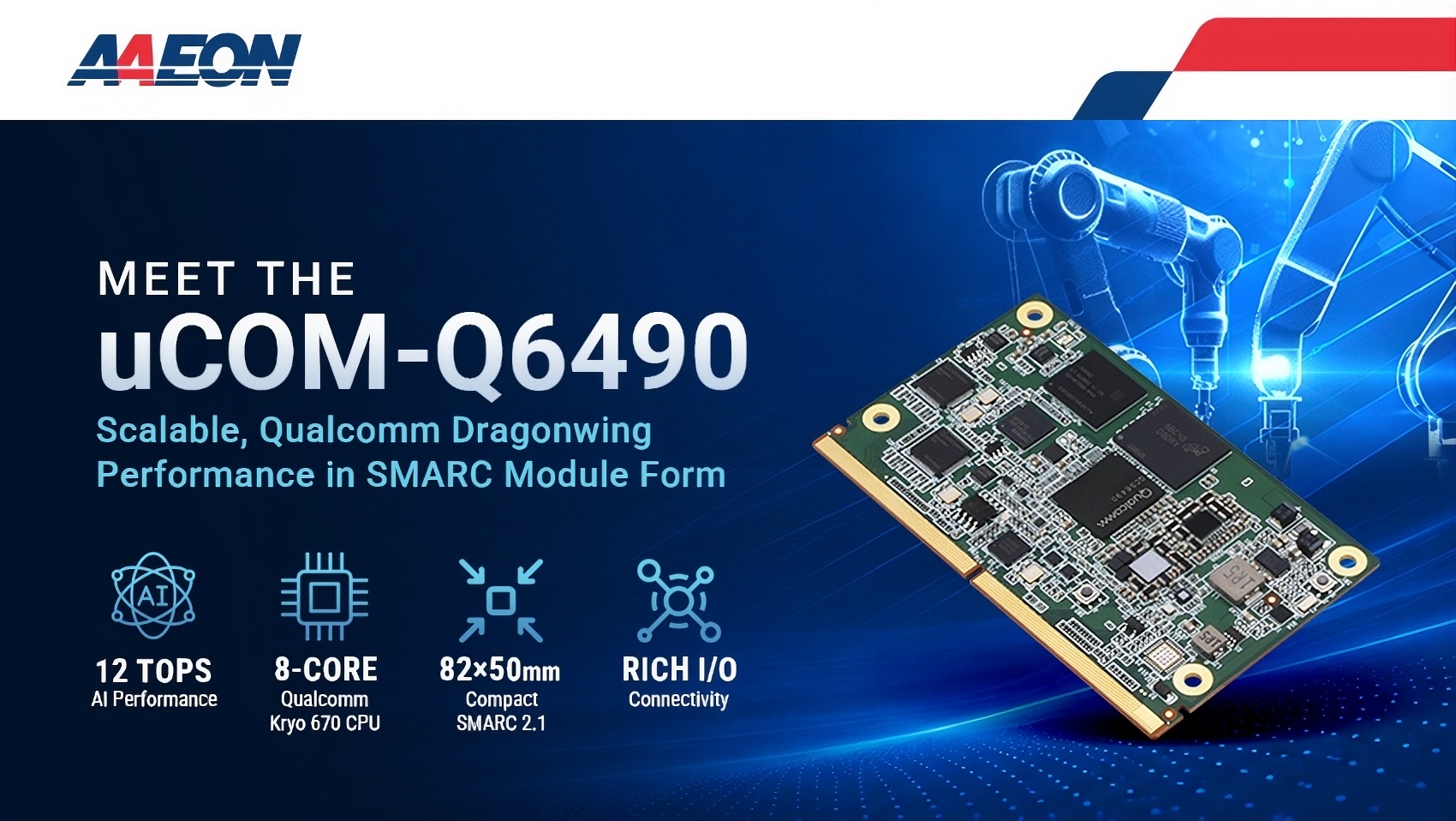AAEON Leverages Qualcomm Dragonwing QCS6490 for its latest SMARC Module, the uCOM-Q6490