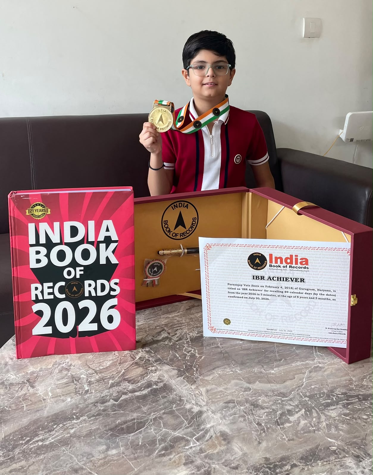 8-Year-Old Gurugram Boy Puraanjay Vats Earns India Book of Records Title for Exceptional Calendar Recall