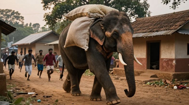Food-Seeking Tusker Sparks Panic in Sundargarh Village, Walks Away with Sack of Rice