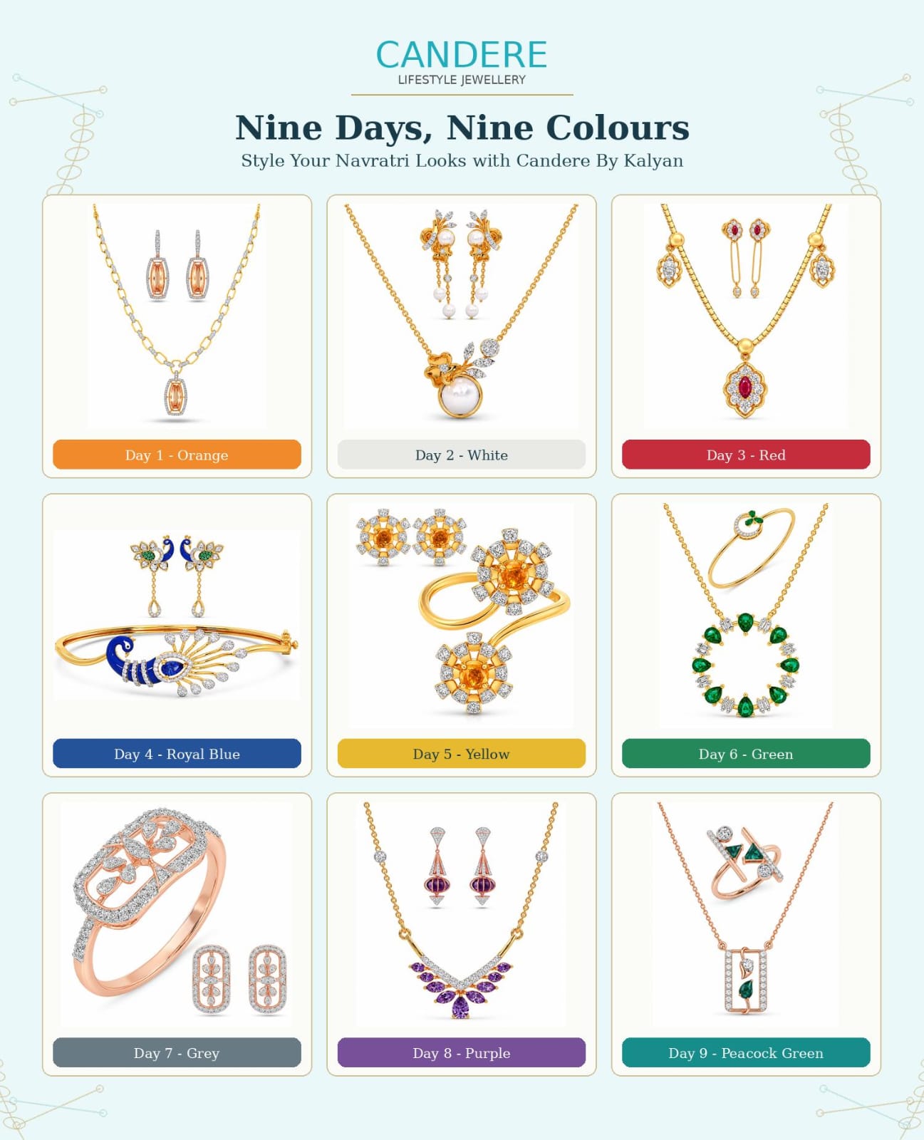 Candere Listicle - Nine Days, Nine Colours: Style Your Navratri Looks With Candere By Kalyan Jewellers