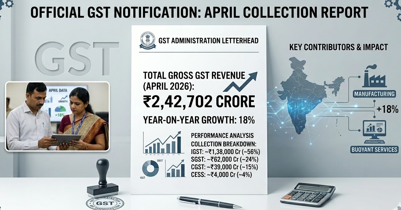 April Gross GST Collection Hits INR 2,42,702 Crore, Up 8.7 pc; Highest-Ever Monthly Mop-Up!