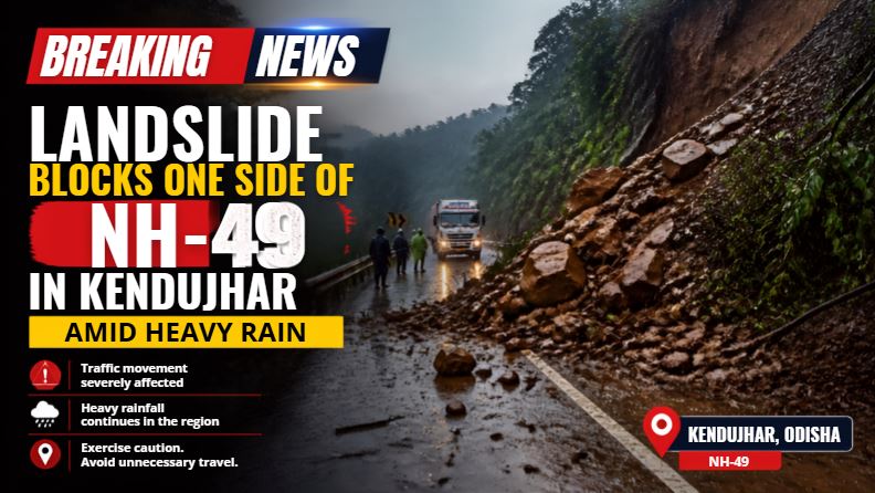 Landslide Blocks One Side of NH-49 in Kendujhar Amid Heavy Rain