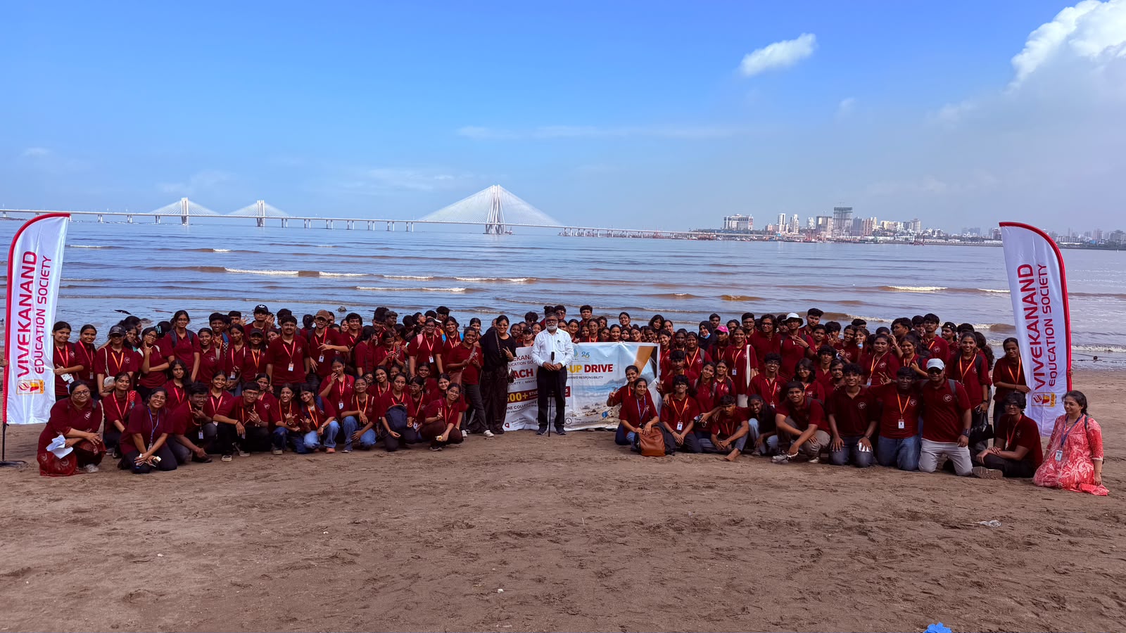 Vivekanand Education Society and Vanashakti join hands for a beach clean-up drive following Ganpati Visarjan