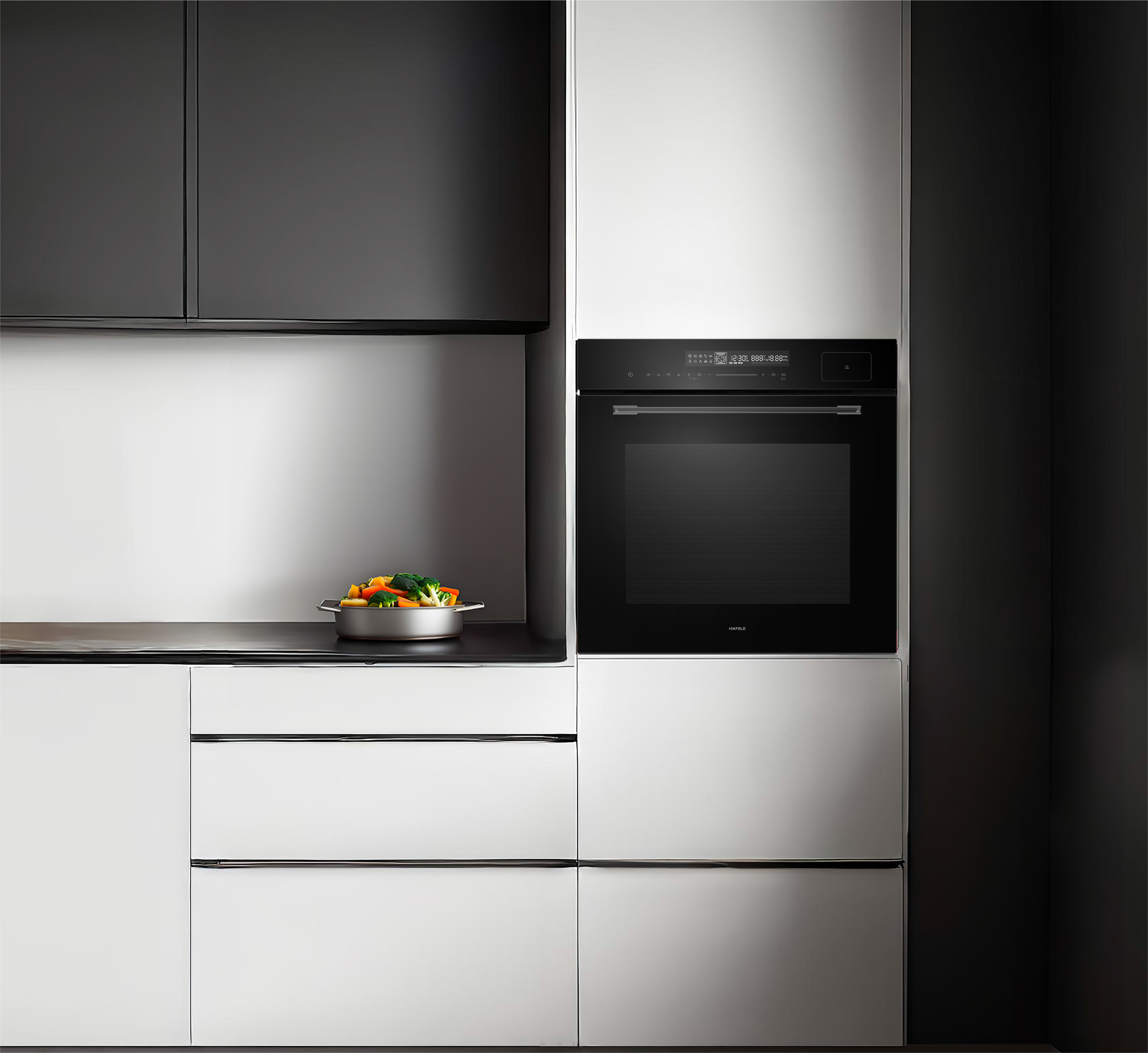 Cook with Confidence Using Hafele’s Midora Steam Oven with Telescopic Shelf Supports.