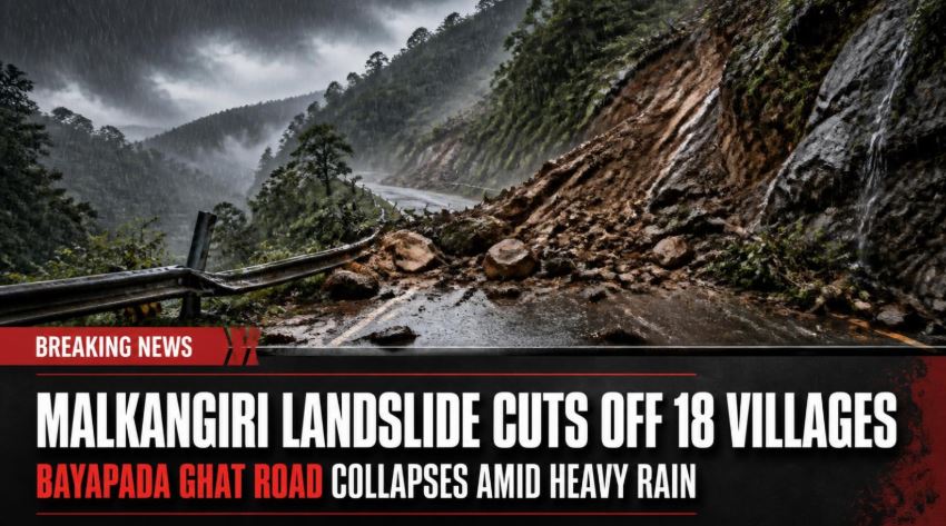 Malkangiri Landslide Cuts Off 18 Villages as Bayapada Ghat Road Collapses Amid Heavy Rain