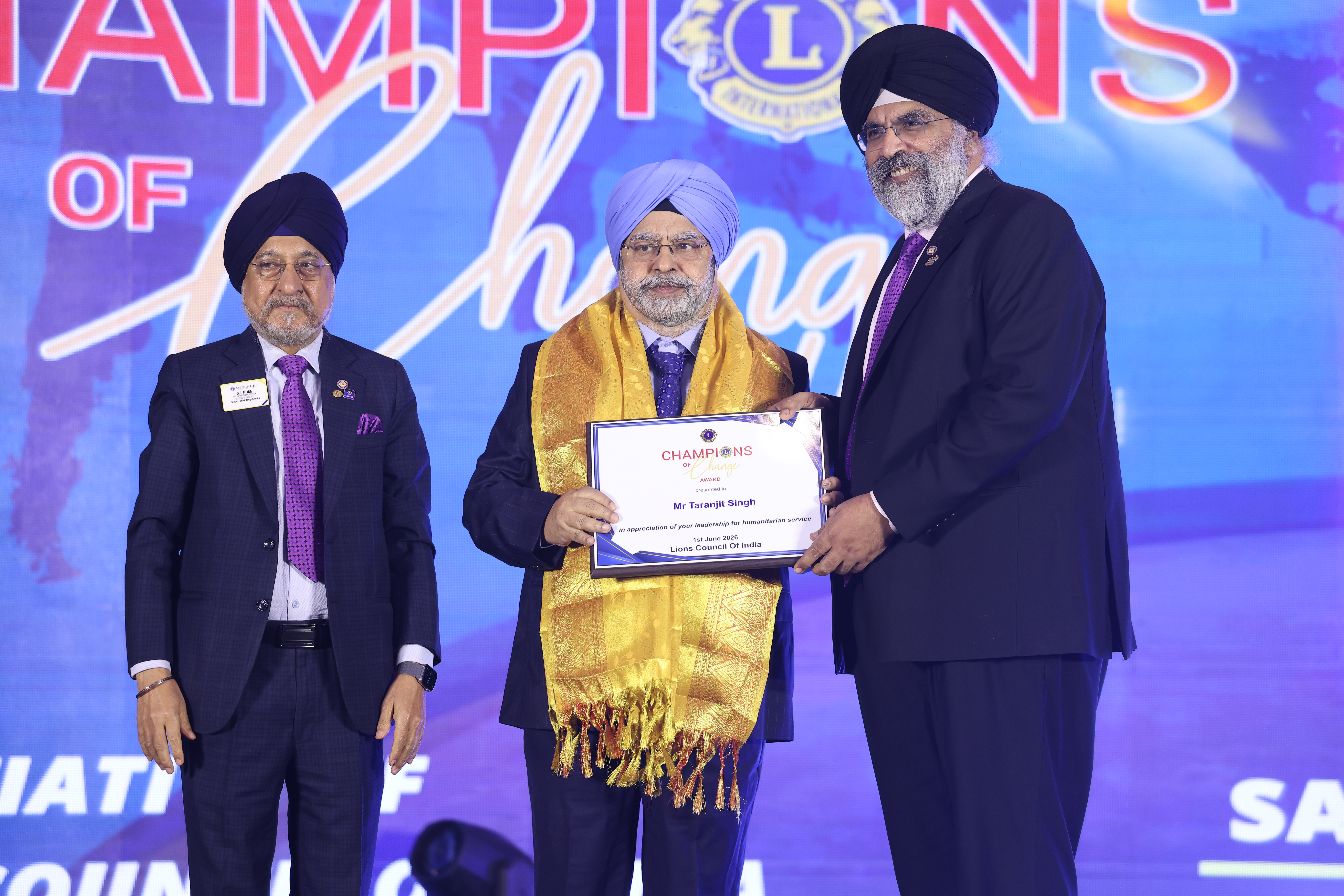 Sardar Taranjit Singh Conferred with Prestigious “Champions of Change” Award by Lions Council of India