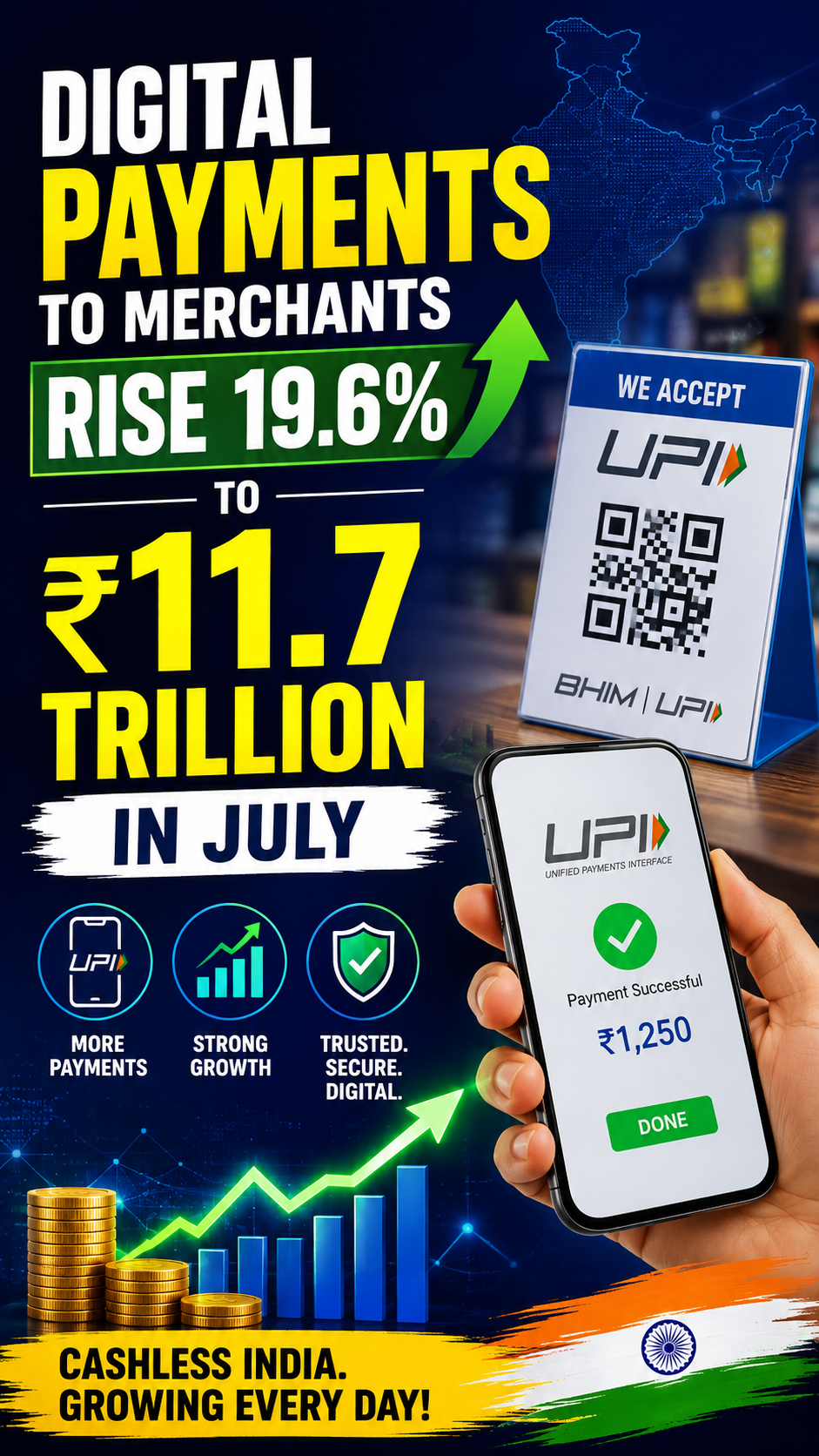 Digital Payments to Merchants Rise 19.6% to Rs 11.7 Trillion in July