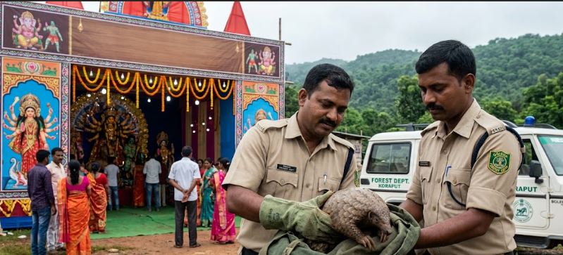 Pangolin Weighing Over 5 Kg Rescued Near Durga Puja Mandap in Koraput