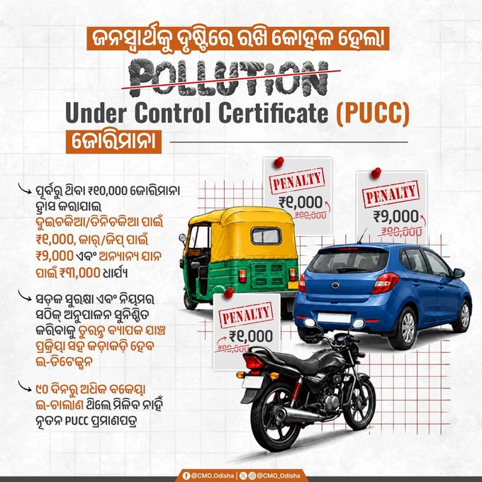 Odisha Adopts Citizen-Centric Approach to Motor Vehicles Act Enforcement; PUCC Penalty Reduced