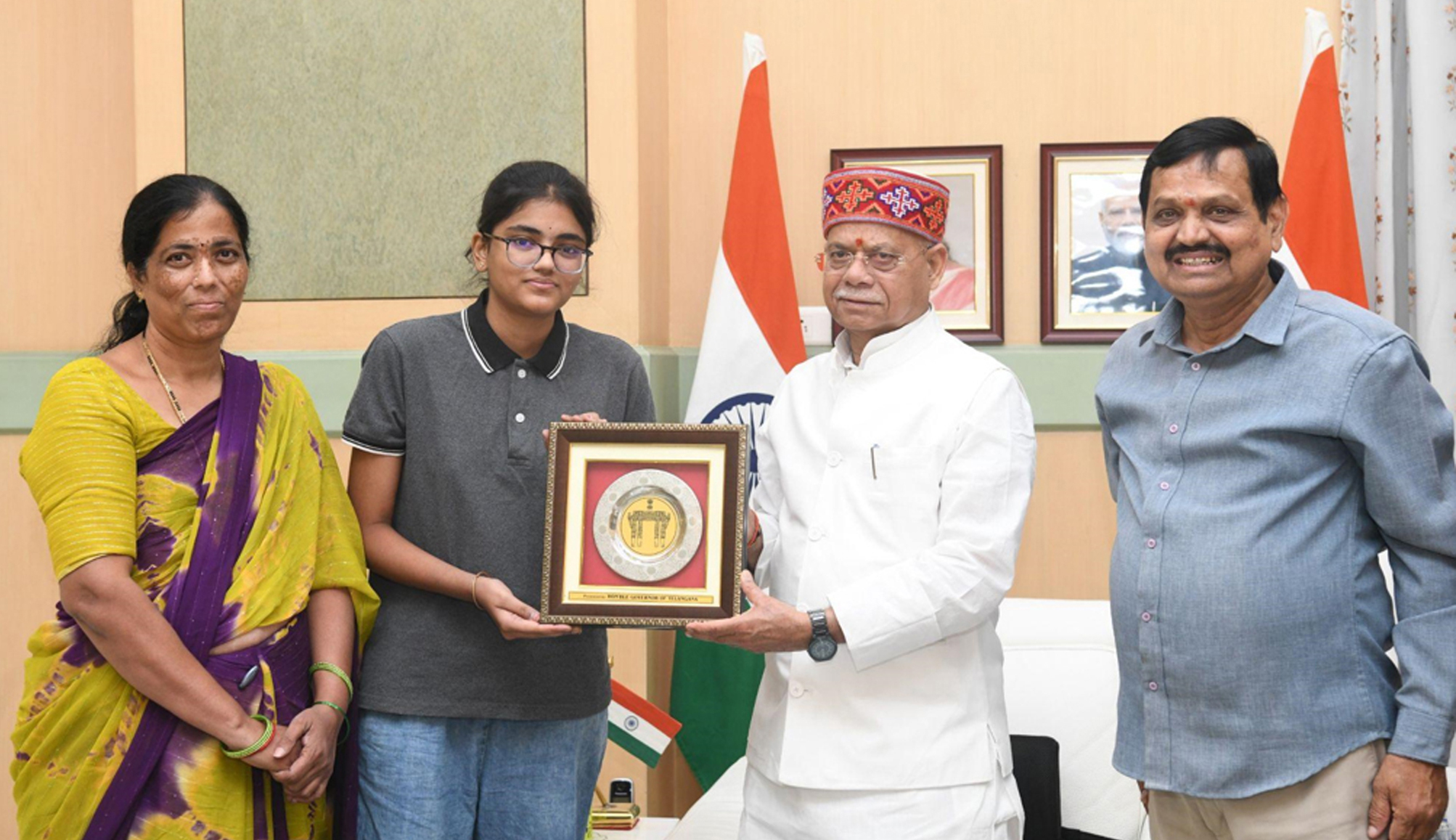 Telangana Governor Felicitates TG EAPCET 2026 Topper M. Rushi