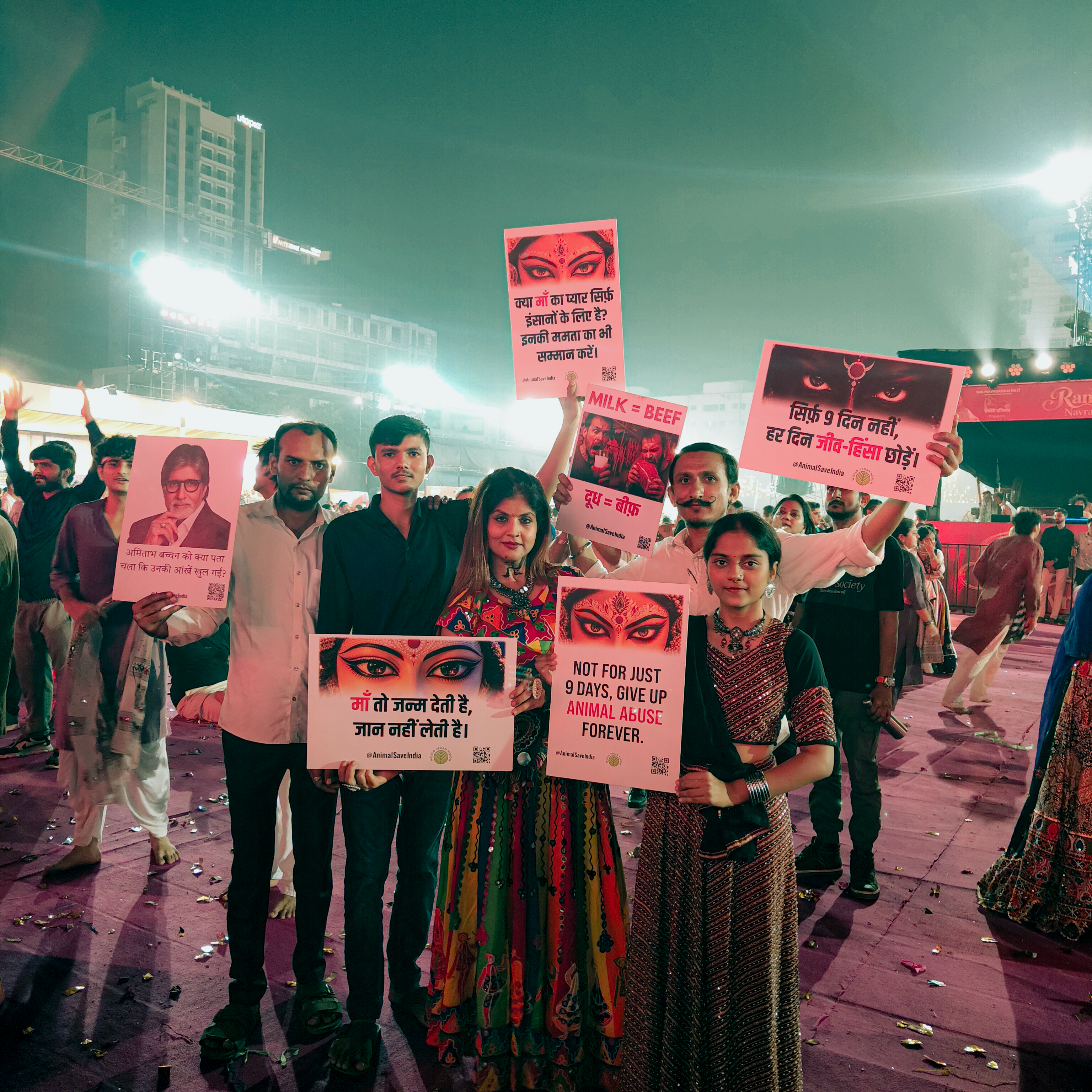 and picture-Animal Lovers Across India Call for Compassion Towards Animals All Year Animal Climate and Health Save Foundation, with World Vegan Vision, takes the message of compassion into Garba celebrations, pandals, bhandaras and public spaces across Indian cities