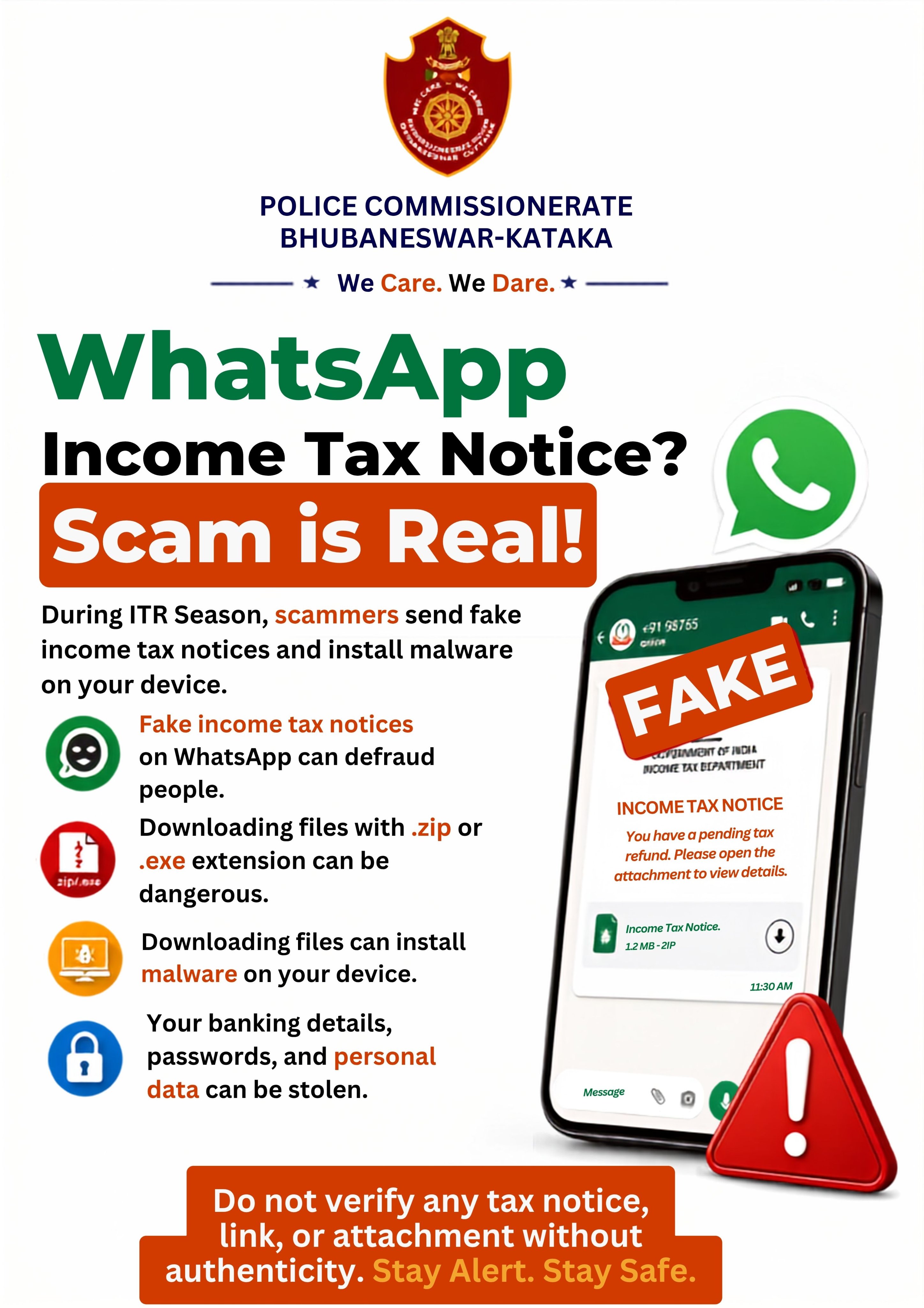 Commissionerate Police Issue Cyber Alert Over Fake Income Tax Notices on WhatsApp