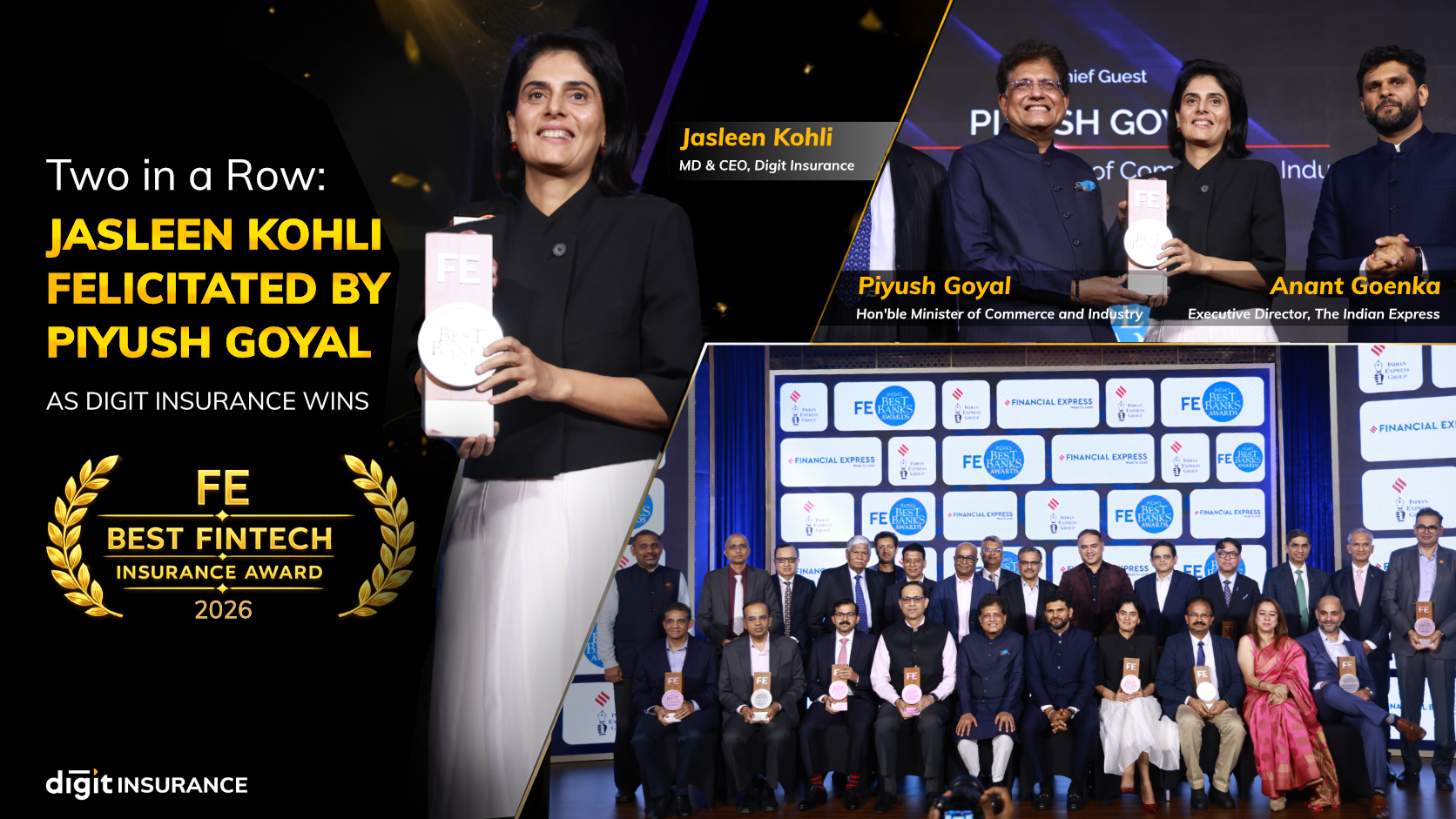 Piyush Goyal Presents &lsquo;Best Fintech Insurance Award&rsquo; to Digit Insurance at FE Best Banks Awards 2026