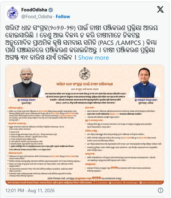 Odisha Sets November 1 Deadline for Start of Kharif Paddy Procurement