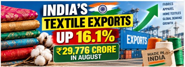 India&rsquo;s Textile Exports Gain Momentum as August Shipments Rise 16.1%