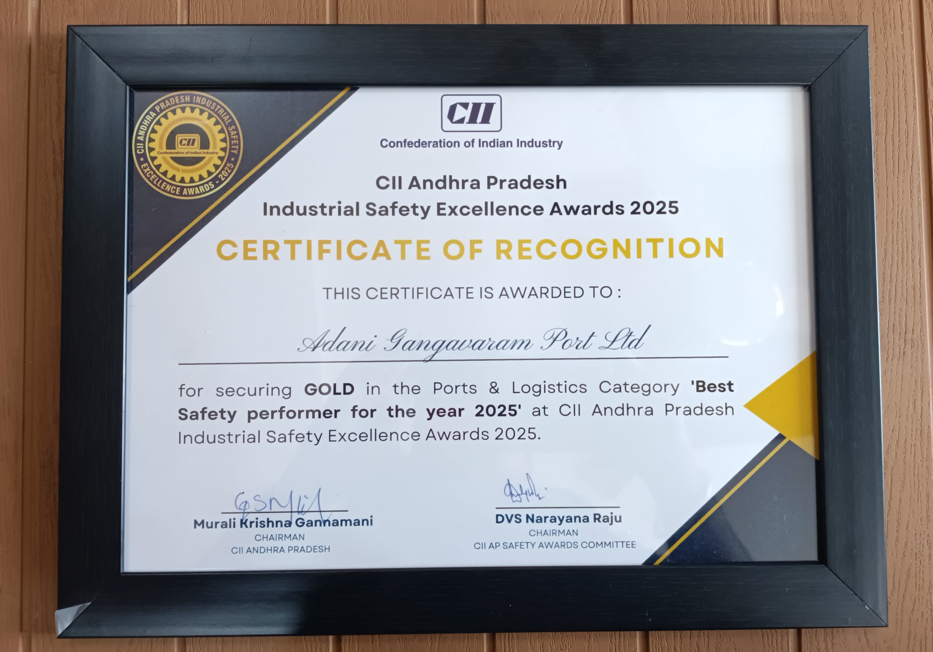 Adani Gangavaram Port Limited Wins GOLD at CII Andhra Pradesh Industrial Safety Excellence Awards 2025