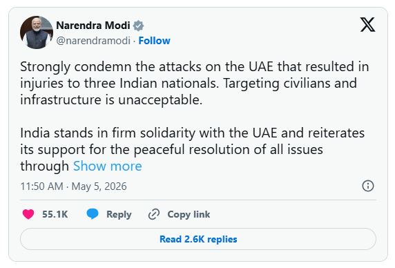 Narendra Modi Condemns Iran Attack on UAE, Backs Safe Navigation in Strait of Hormuz!