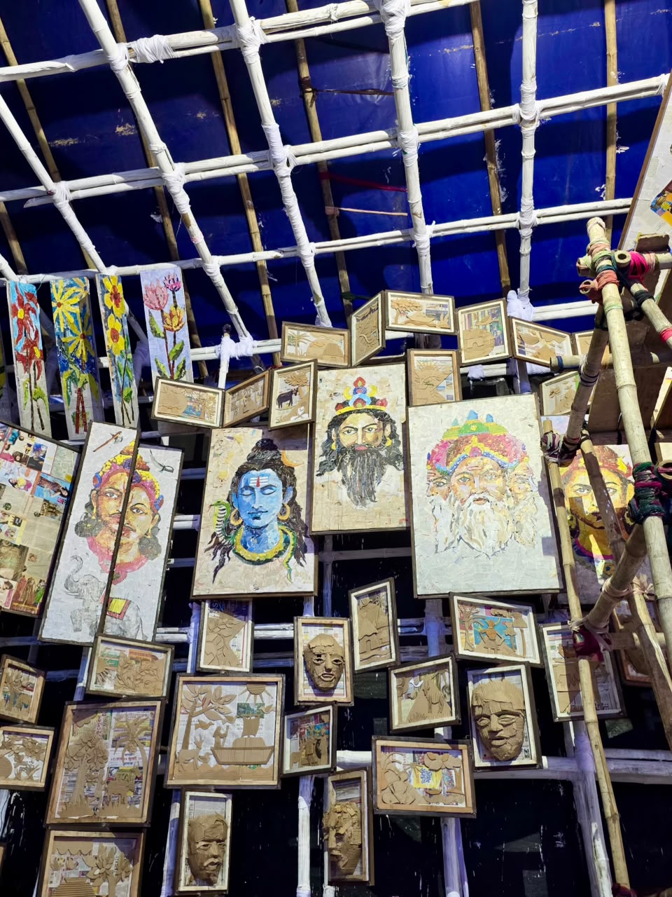 for Baguiati Rail Pukur United Club Durga Puja celebrating it's 73rd Year of Durga Puja with the theme &lsquo;Collage&rsquo; &ndash; A Durga Puja Pandal Made from Recycled Newspapers.
