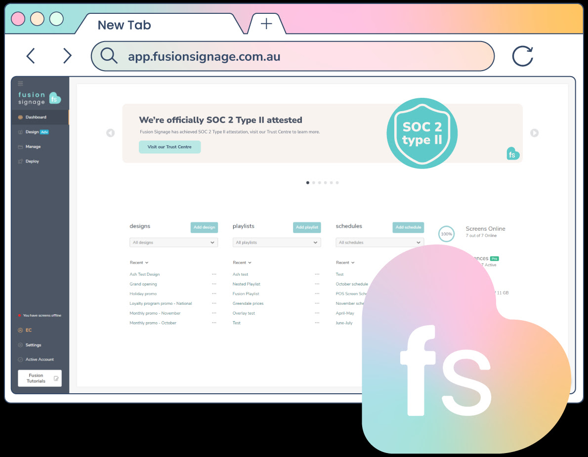 Fusion Signage achieves SOC 2 Type II attestation and launches Trust Centre
