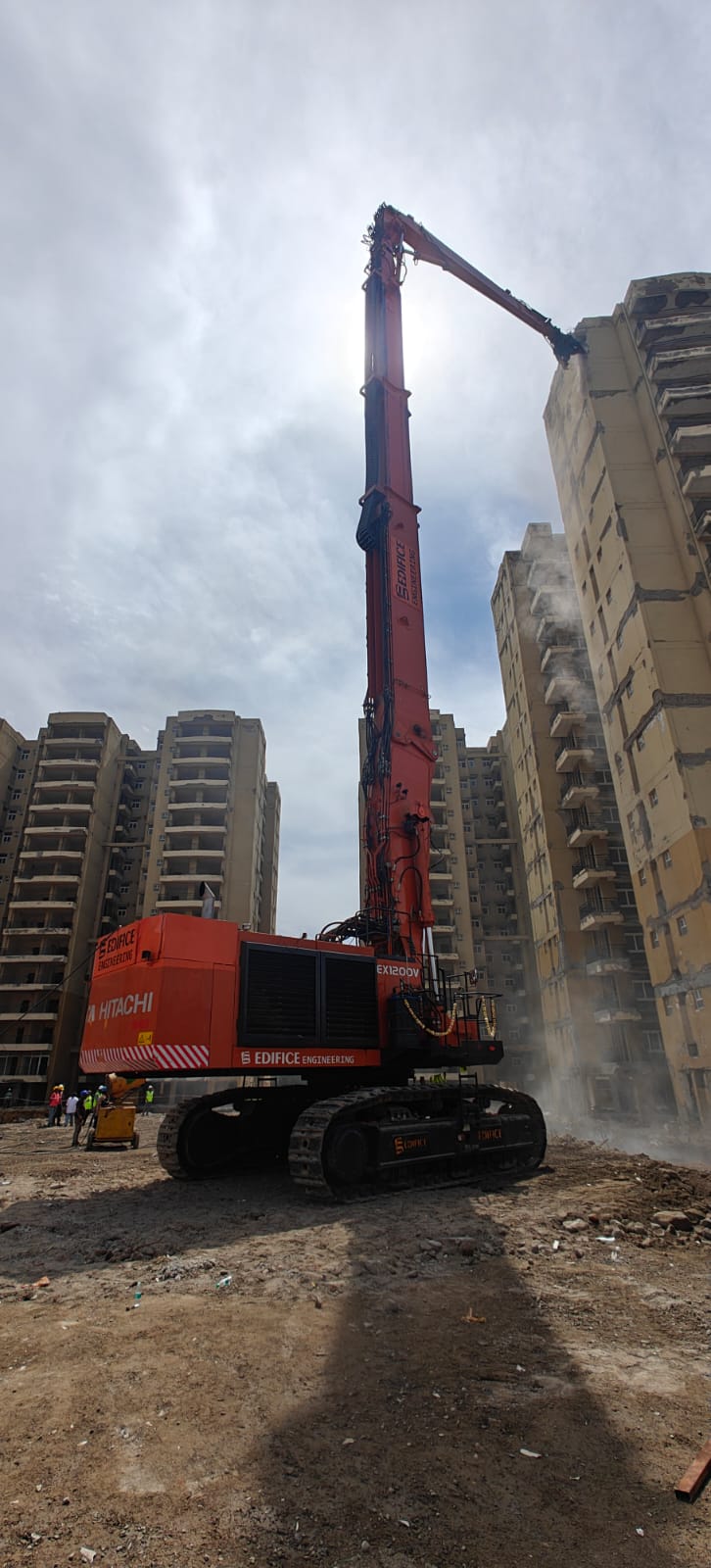 Tata Hitachi EX1200V Excavator Deployed by Edifice Engineering for High-Reach Demolition Project